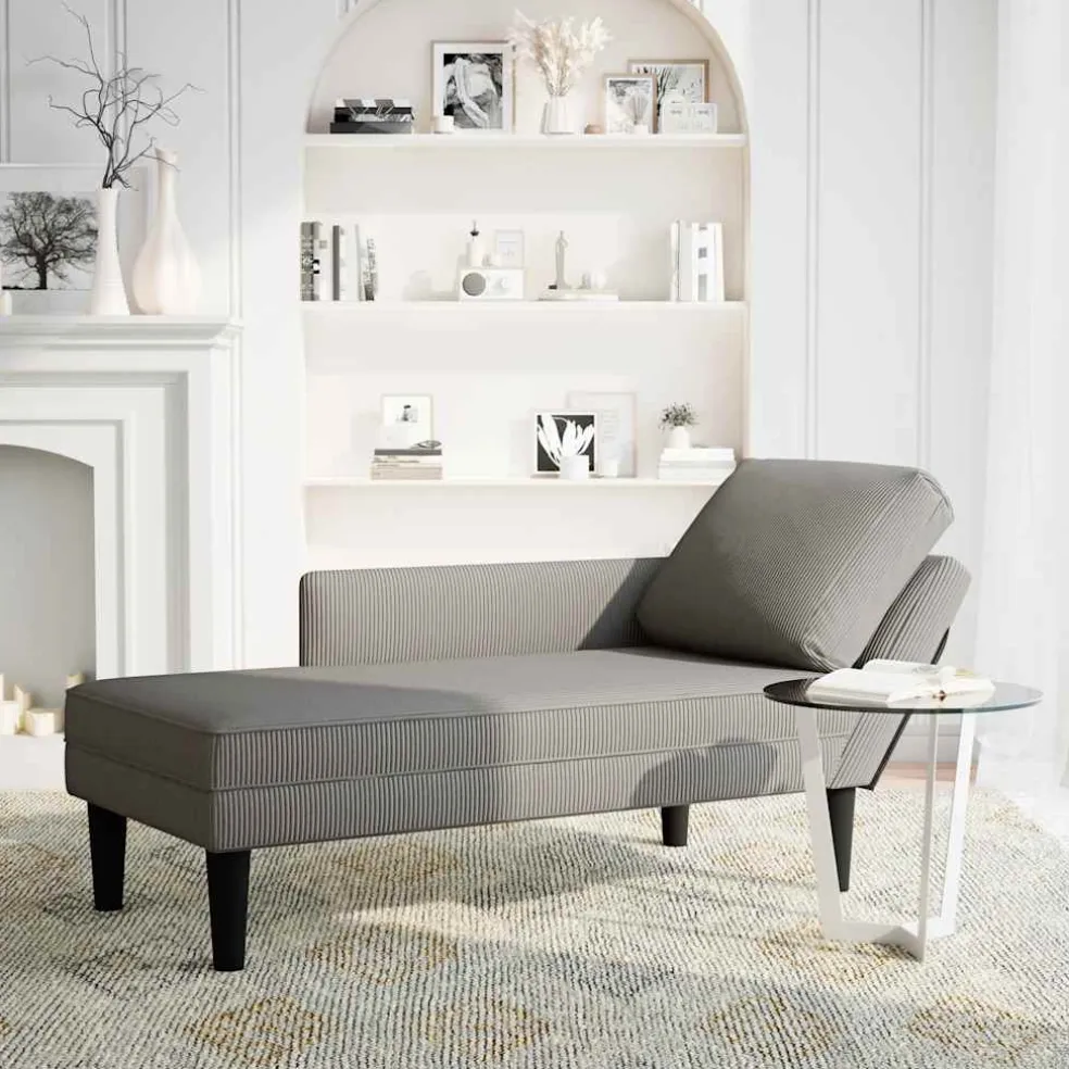 vidaXL Chaise longue met kussen corduroy stof lichtgrijs