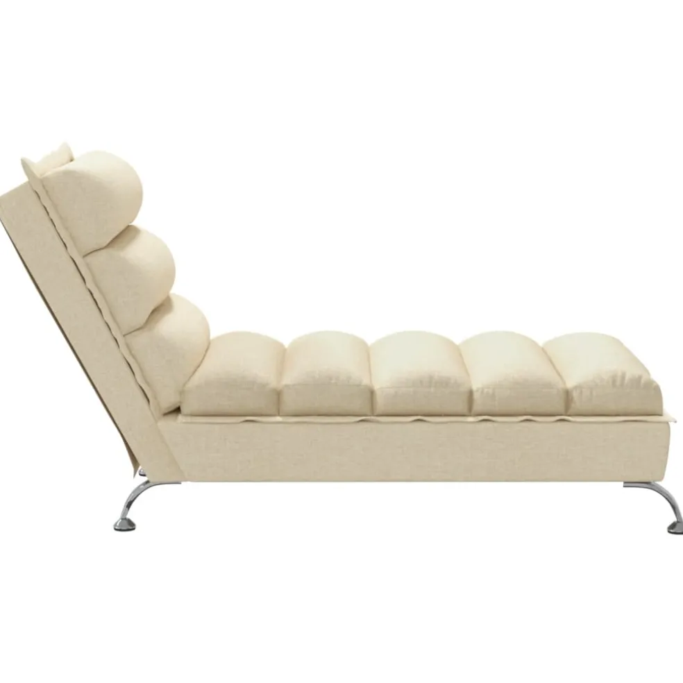 vidaXL Chaise longue met kussens stof crèmekleurig