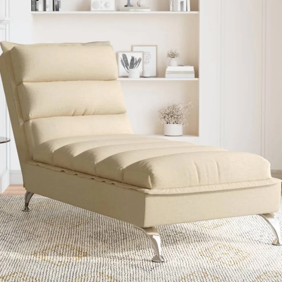 vidaXL Chaise longue met kussens stof crèmekleurig