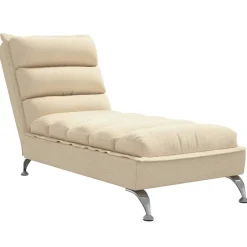 vidaXL Chaise longue met kussens stof crèmekleurig