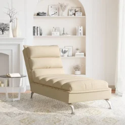 vidaXL Chaise longue met kussens stof crèmekleurig