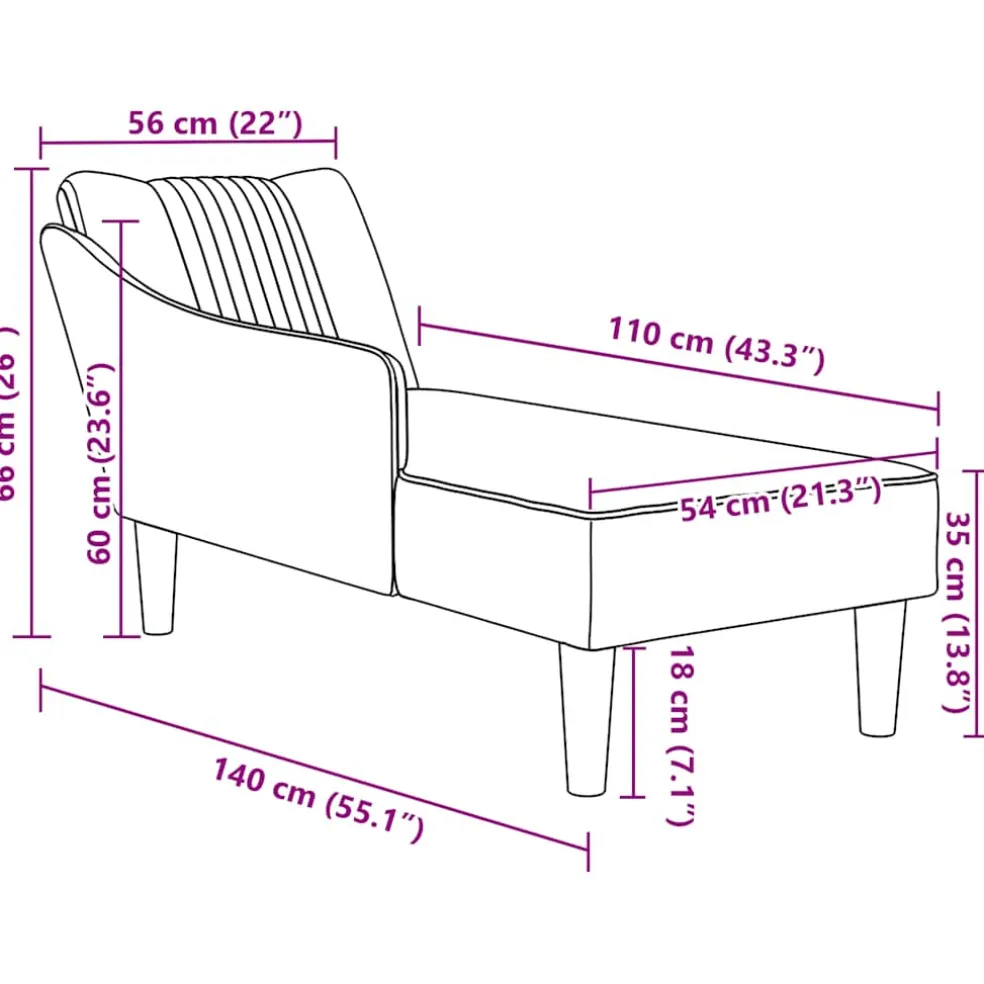 vidaXL Chaise longue met rechterarmleuning stof wolk grijs