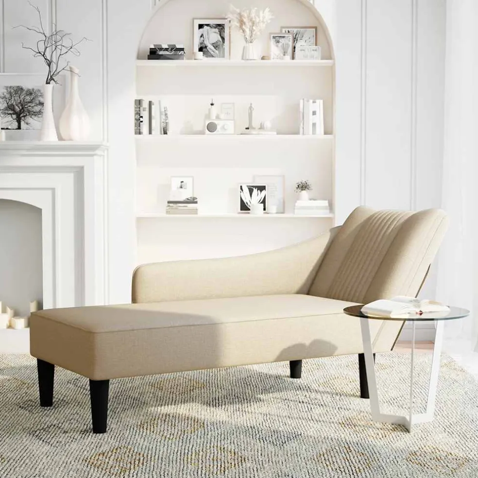 vidaXL Chaise longue met rechterarmleuning stof crèmekleurig