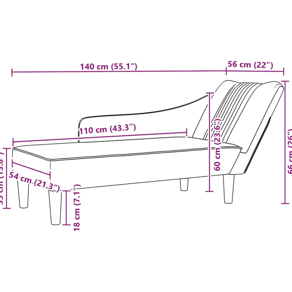 vidaXL Chaise longue met rechterarmleuning stof crèmekleurig