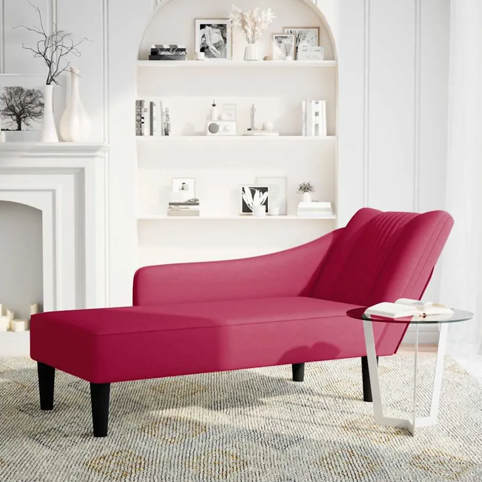 vidaXL Chaise longue met rechterarmleuning fluweel wijnrood