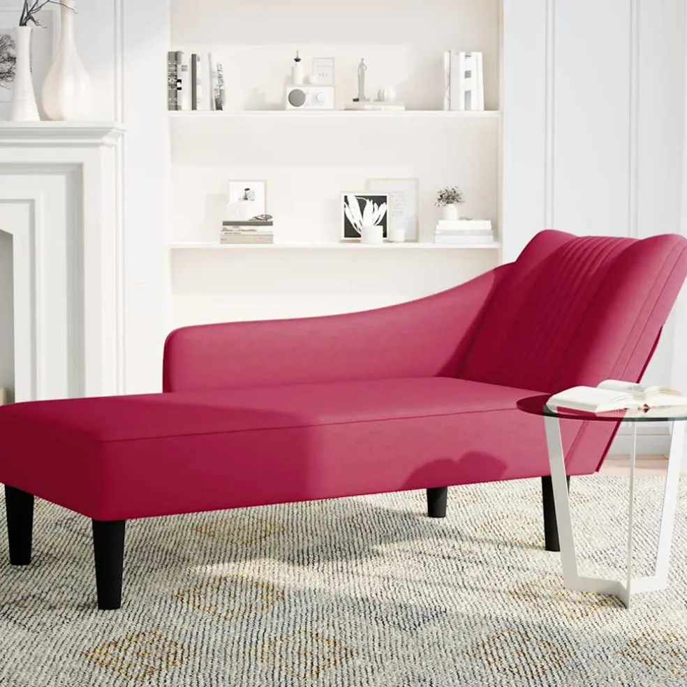 vidaXL Chaise longue met rechterarmleuning fluweel wijnrood