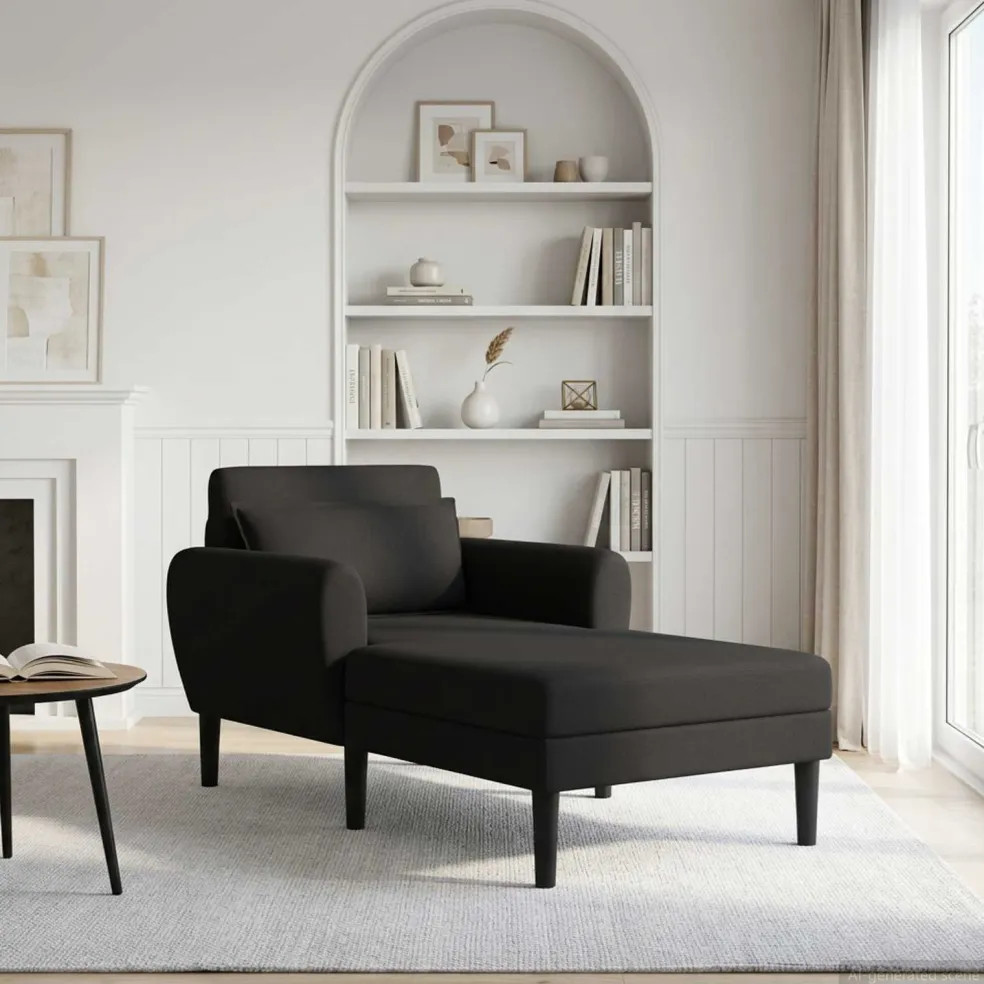 vidaXL Chaise longue Zwart Grof geweven fluweel