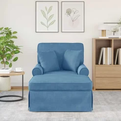 vidaXL Chaise Lounge met Rok 3 st Blauw Katoen Stof 91 x 157 x 91 cm