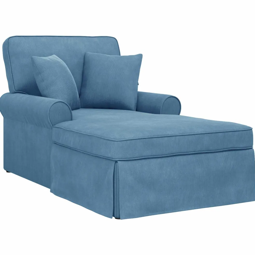 vidaXL Chaise Lounge met Rok 3 st Blauw Katoen Stof 91 x 157 x 91 cm