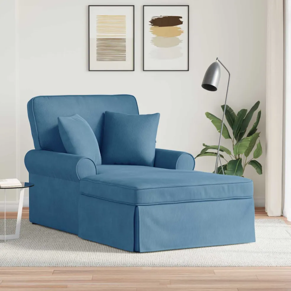 vidaXL Chaise Lounge met Rok 3 st Blauw Katoen Stof 91 x 157 x 91 cm
