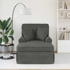 vidaXL Chaise Lounge met Rok 3 st Donkergrijs Katoen Stof