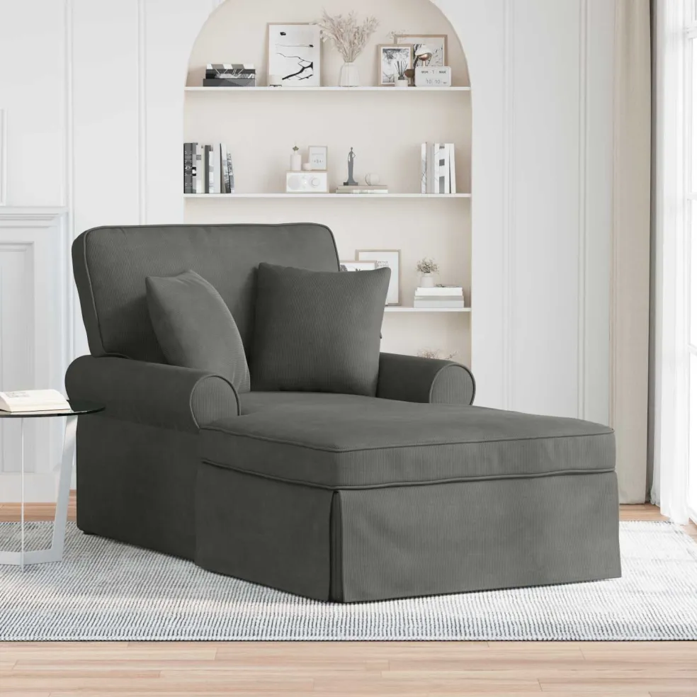 vidaXL Chaise Lounge met Rok 3 st Donkergrijs Katoen Stof