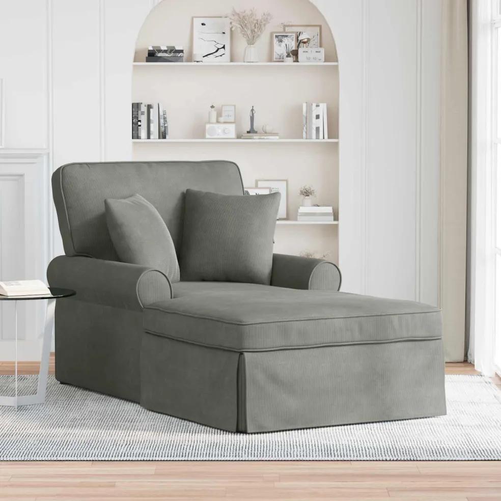 vidaXL Chaise Lounge met Rok 3 st Lichtgrijs Katoen Stof