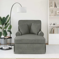 vidaXL Chaise Lounge met Rok 3 st Lichtgrijs Katoen Stof