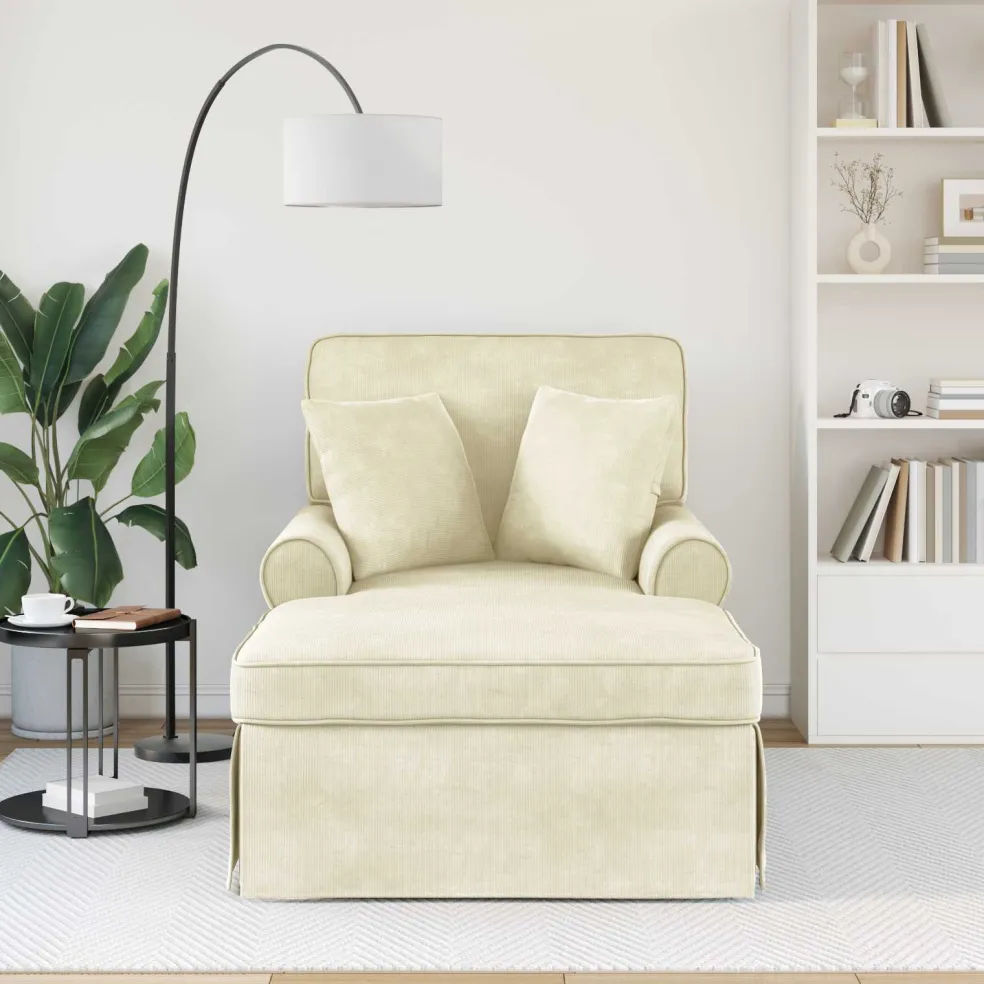 vidaXL Chaise Lounge met Rok 3 st Crème Katoen Stof 91 x 157 x 91 cm