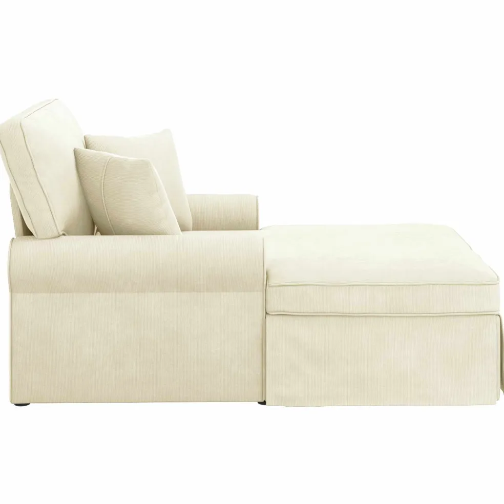 vidaXL Chaise Lounge met Rok 3 st Crème Katoen Stof 91 x 157 x 91 cm