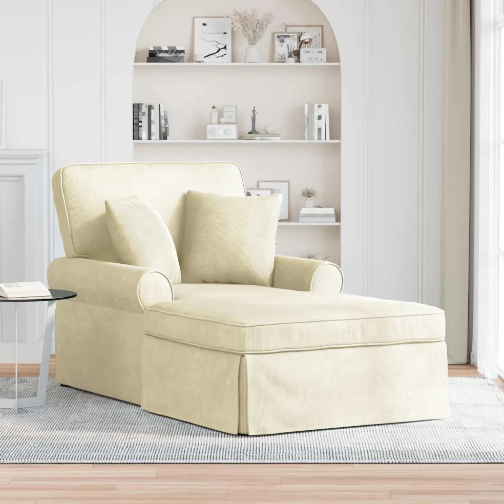 vidaXL Chaise Lounge met Rok 3 st Crème Katoen Stof 91 x 157 x 91 cm