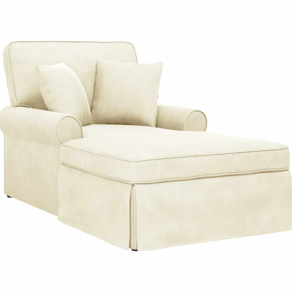 vidaXL Chaise Lounge met Rok 3 st Crème Katoen Stof 91 x 157 x 91 cm