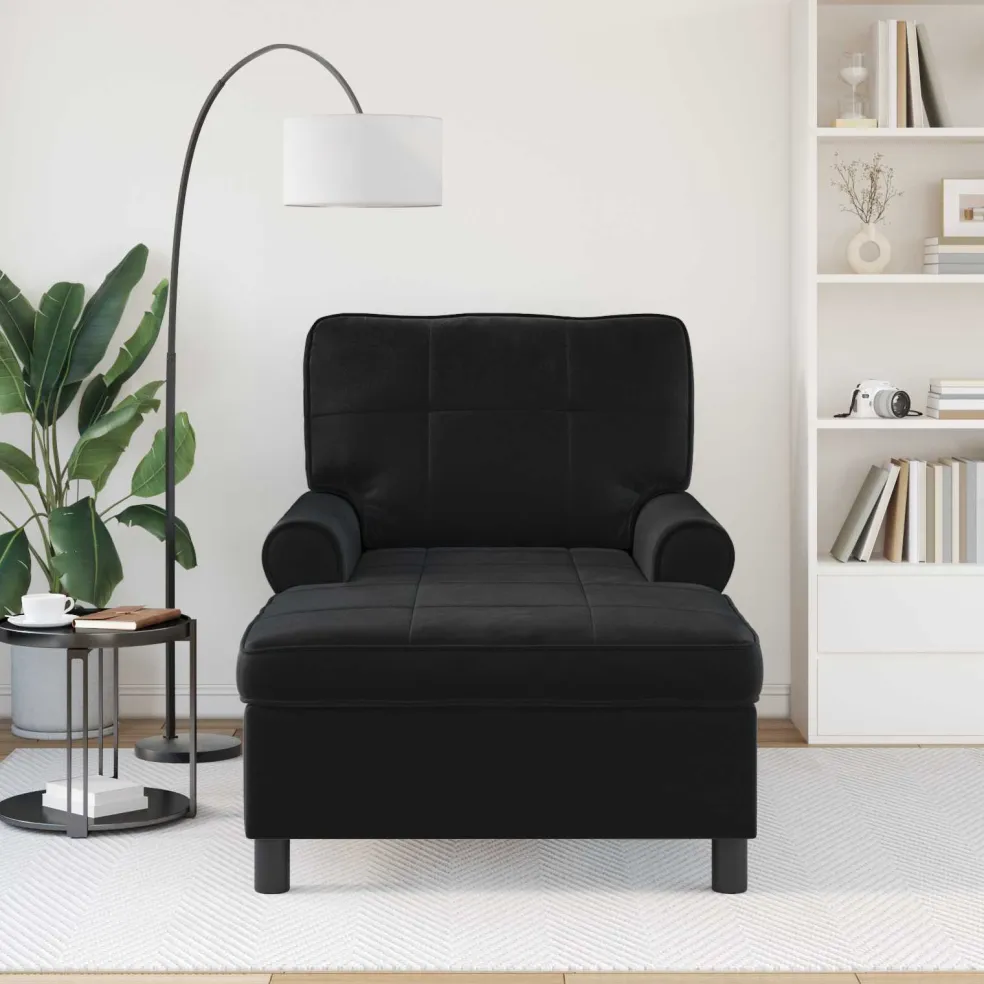 vidaXL Chaise Lounge Zwart Fluweel 91 x 157 x 91 cm