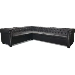 vidaXL Chesterfield hoekbank 6-zits kunstleer zwart