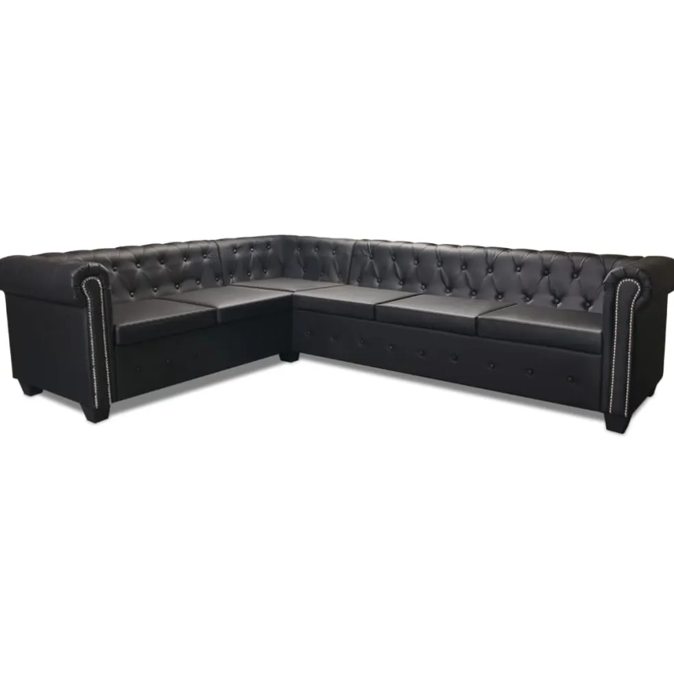vidaXL Chesterfield hoekbank 6-zits kunstleer zwart