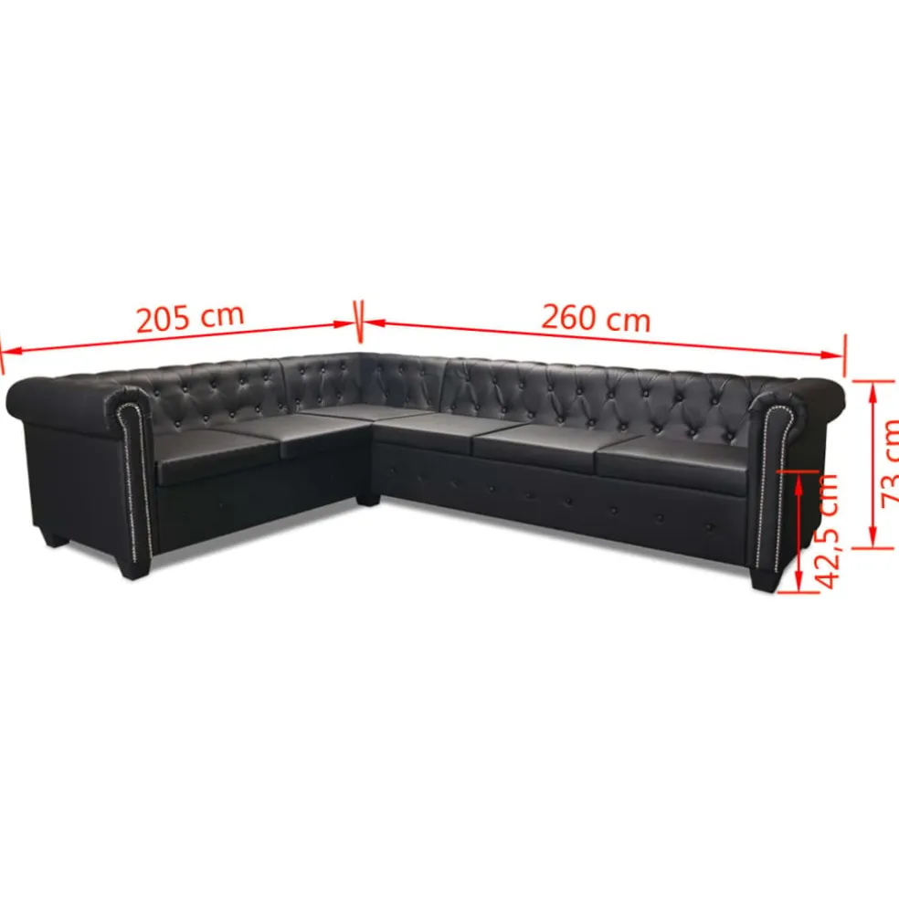 vidaXL Chesterfield hoekbank 6-zits kunstleer zwart