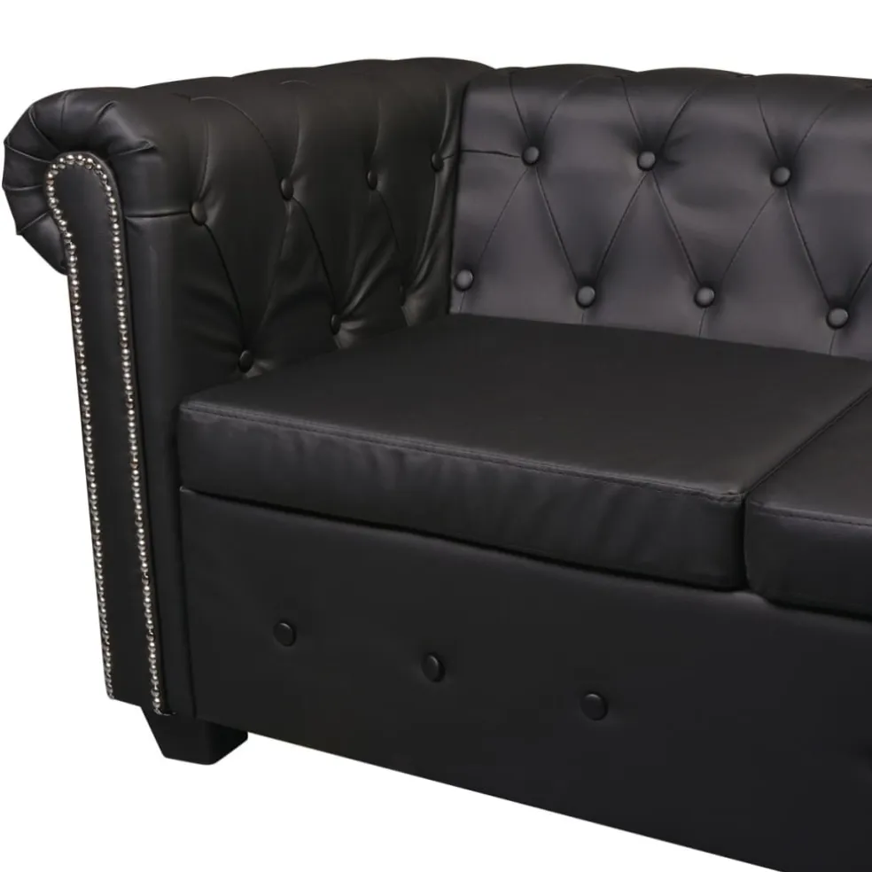 vidaXL Chesterfield hoekbank 6-zits kunstleer zwart