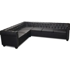 vidaXL Chesterfield hoekbank 6-zits kunstleer zwart