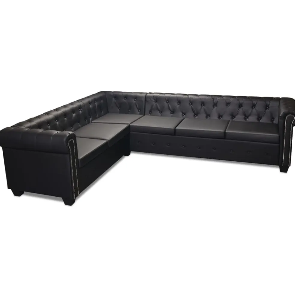 vidaXL Chesterfield hoekbank 6-zits kunstleer zwart