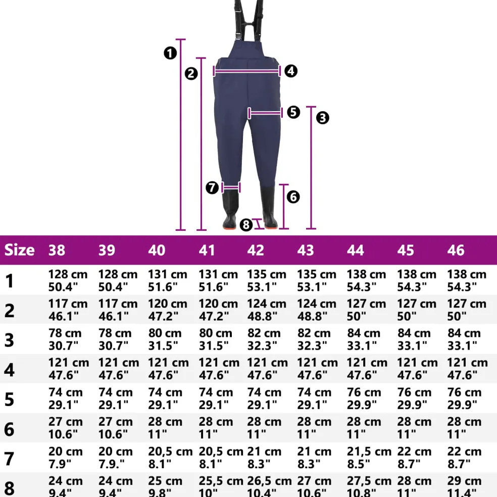 vidaXL Chest Waders met laarzen Maat 38 Blauw