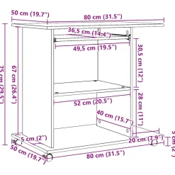 vidaXL Computerbureau 80x50x75 cm bewerkt hout artisanaal eikenkleur