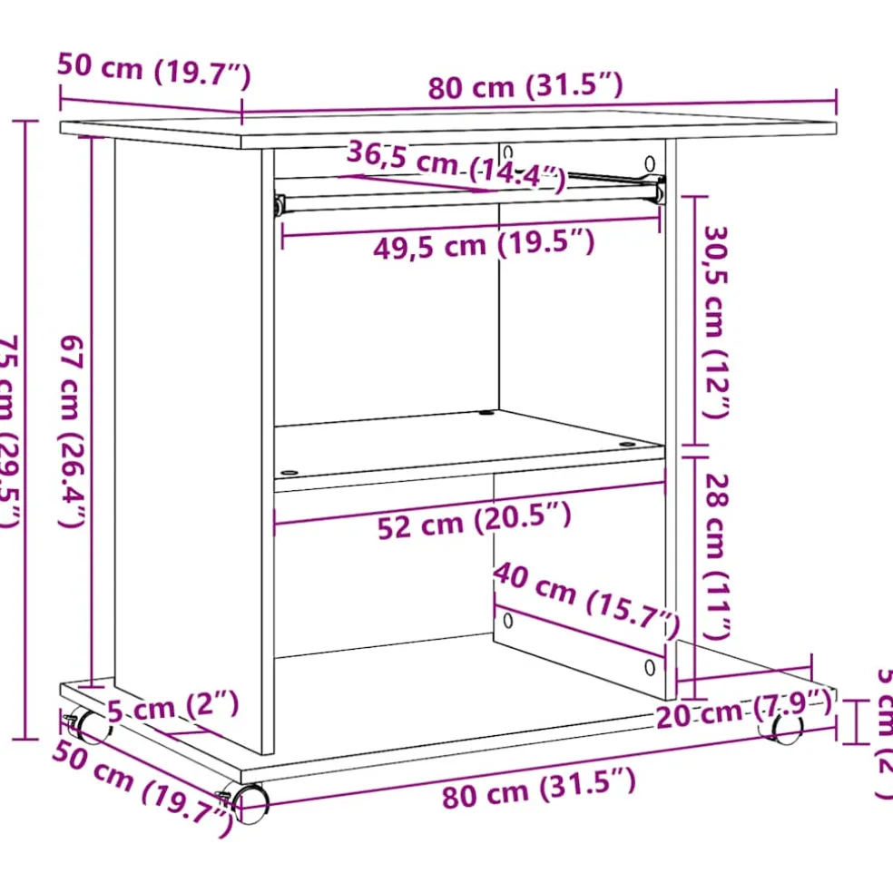vidaXL Computerbureau 80x50x75 cm bewerkt hout artisanaal eikenkleur