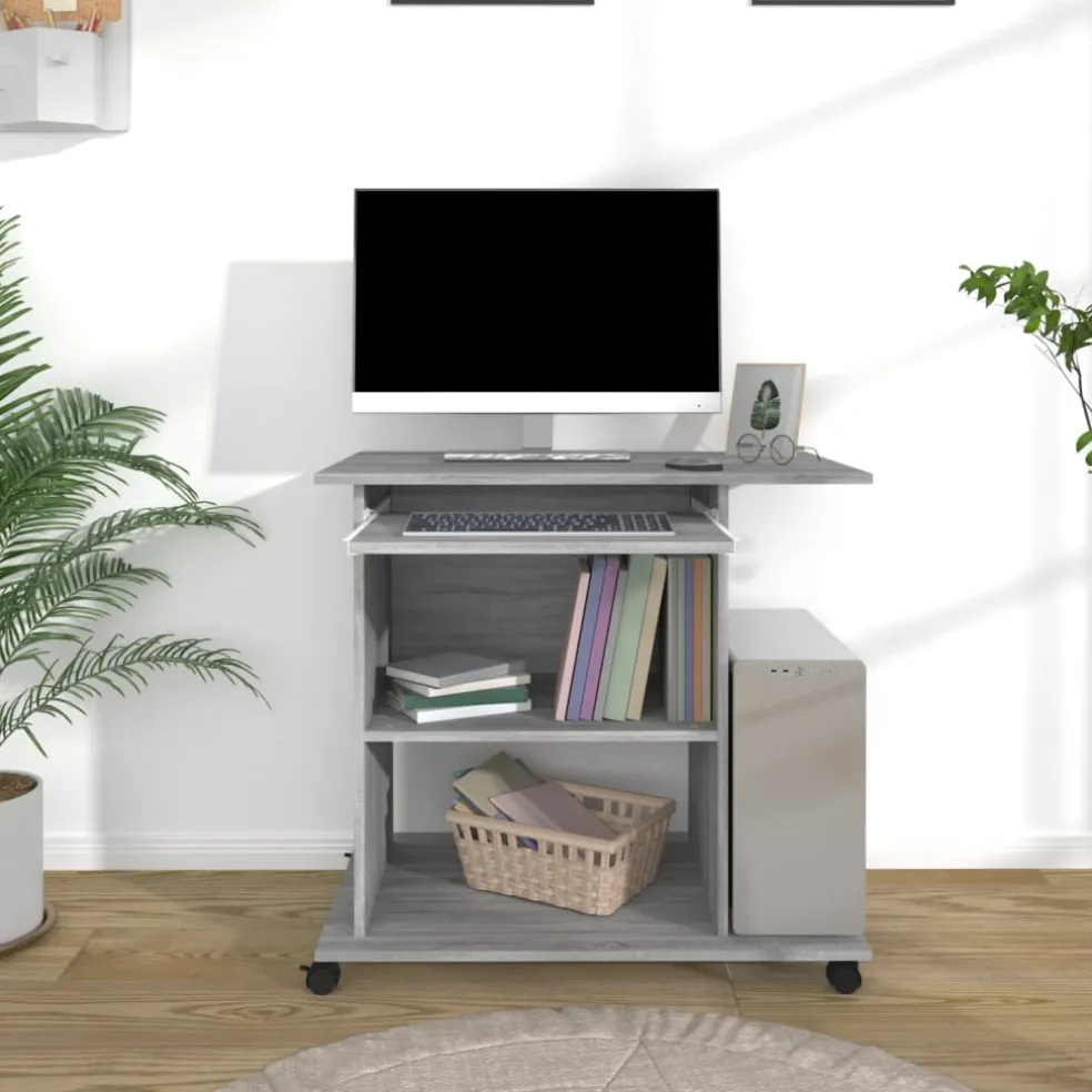 vidaXL Computerbureau 80x50x75 cm bewerkt hout grijs sonoma eikenkleur