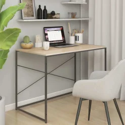vidaXL Computerbureau 110x60x70 cm bewerkt hout zwart en eikenkleurig