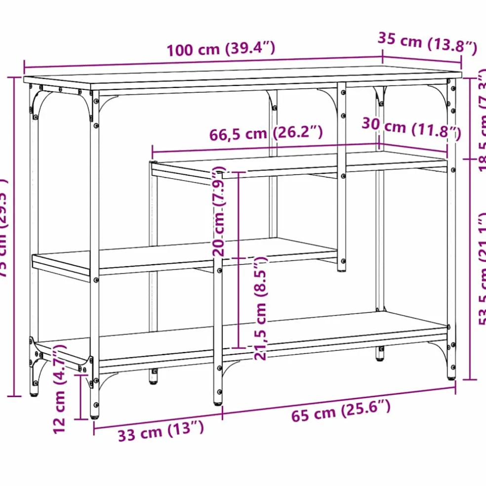 vidaXL Console Tafel artisanaal eikenkleurig 100 x 35 x 75 cm