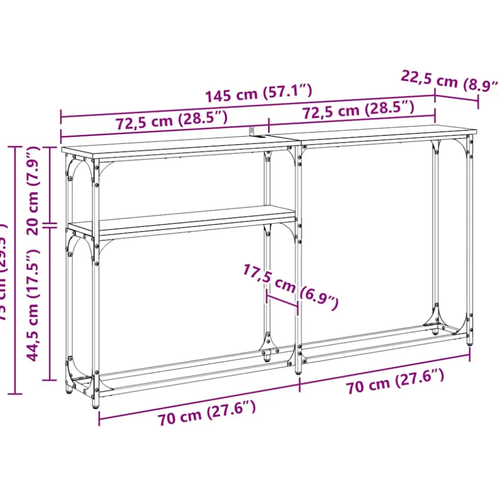 vidaXL Consoletafel Zwart Eiken 146 x 22,5 x 75 cm Bewerkt hout