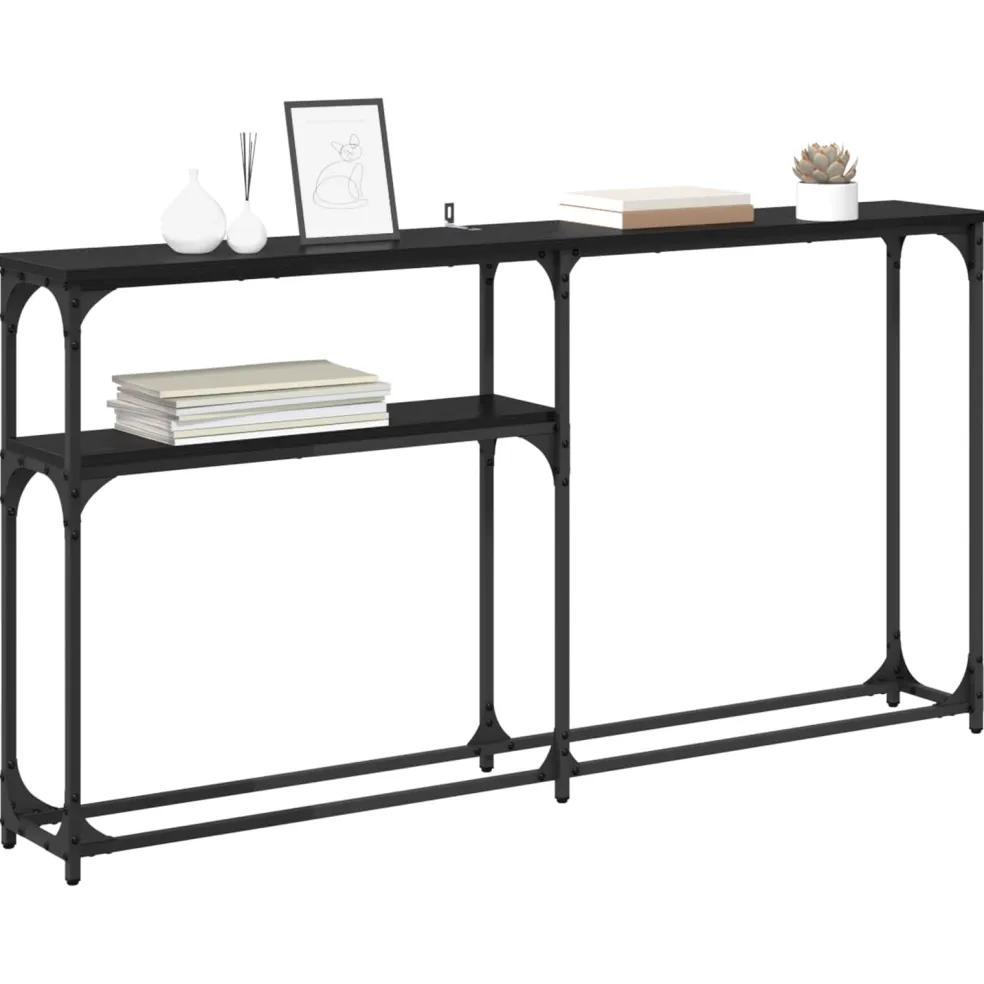 vidaXL Consoletafel Zwart Eiken 146 x 22,5 x 75 cm Bewerkt hout