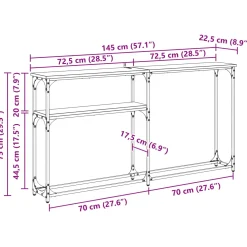 vidaXL Consoletafel Zwart Eiken 146 x 22,5 x 75 cm Bewerkt hout