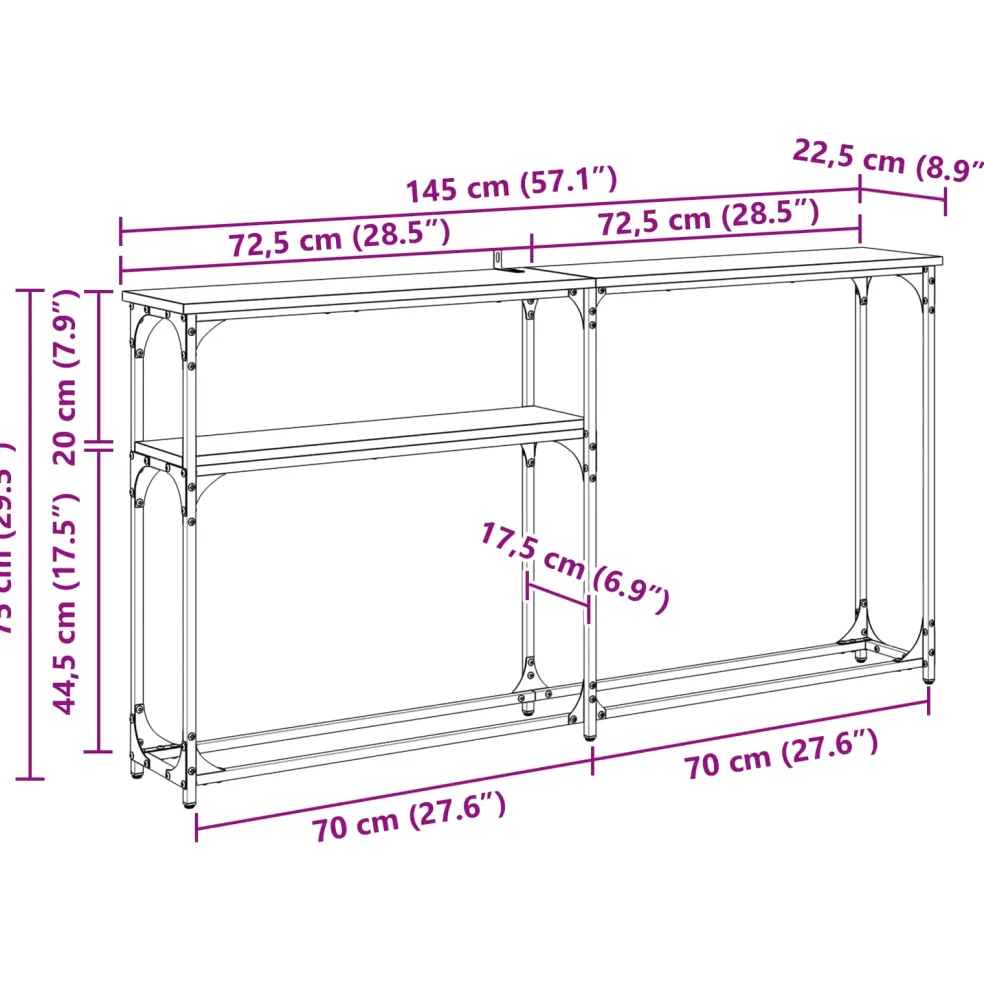 vidaXL Consoletafel Zwart Eiken 146 x 22,5 x 75 cm Bewerkt hout