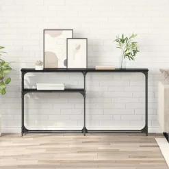 vidaXL Consoletafel Zwart Eiken 146 x 22,5 x 75 cm Bewerkt hout