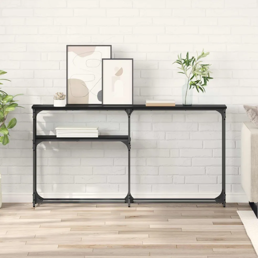 vidaXL Consoletafel Zwart Eiken 146 x 22,5 x 75 cm Bewerkt hout