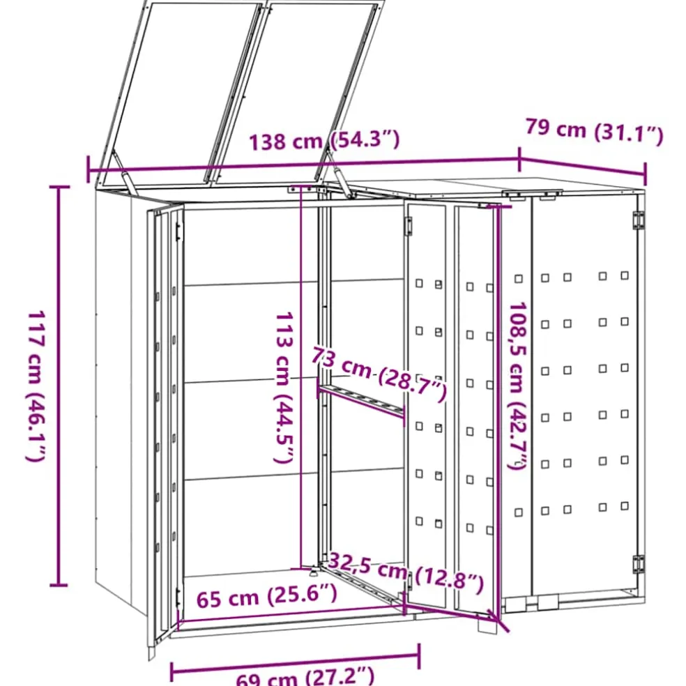 vidaXL Containerberging 2 containers 138x79x117 cm staal antraciet