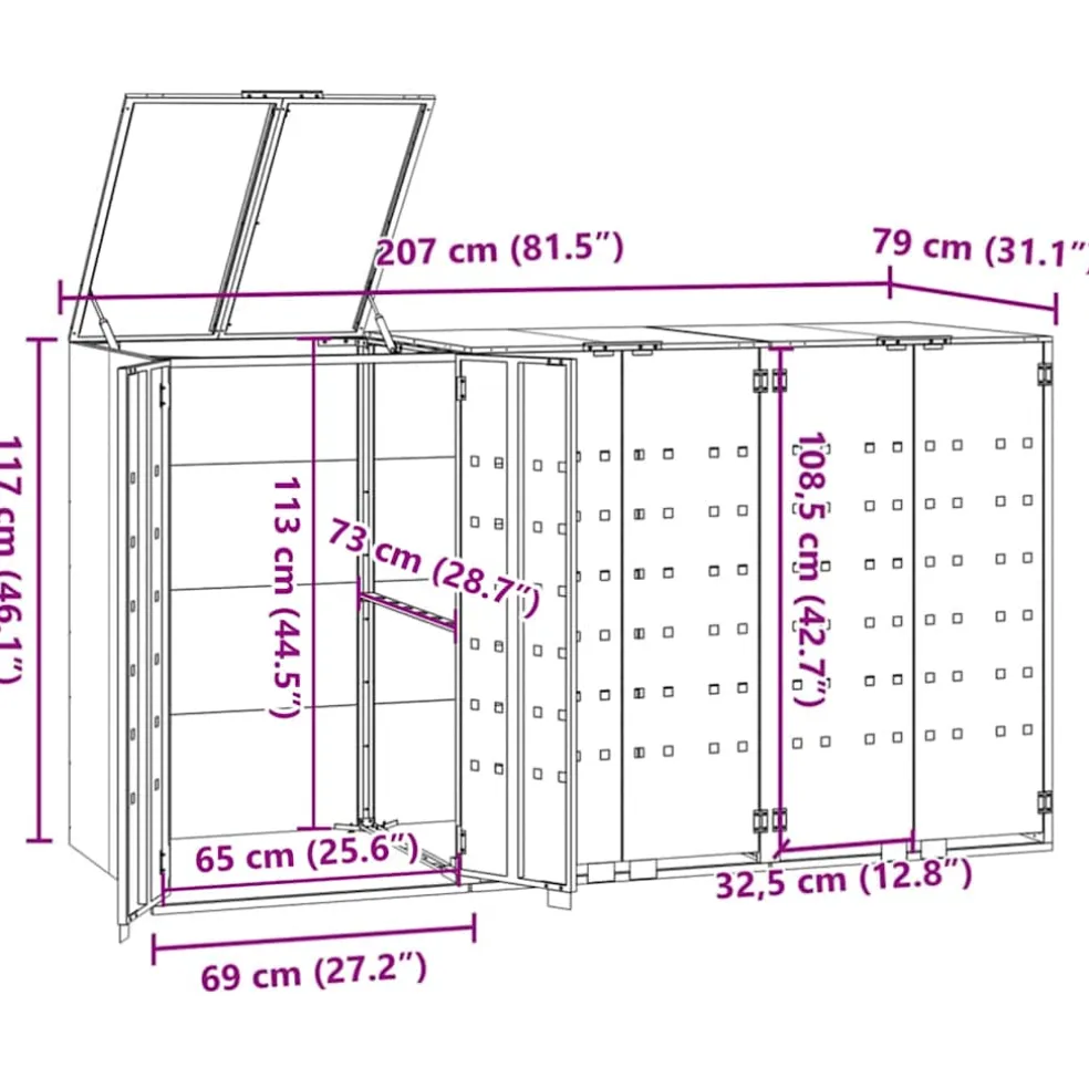 vidaXL Containerberging 3 containers 207x79x117 cm staal antraciet