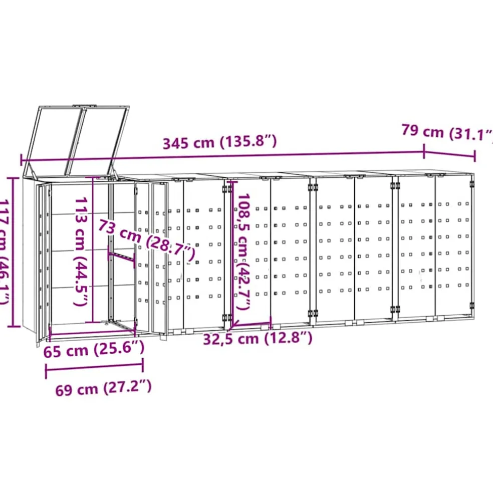 vidaXL Containerberging 5 containers 345x79x117 cm staal antraciet