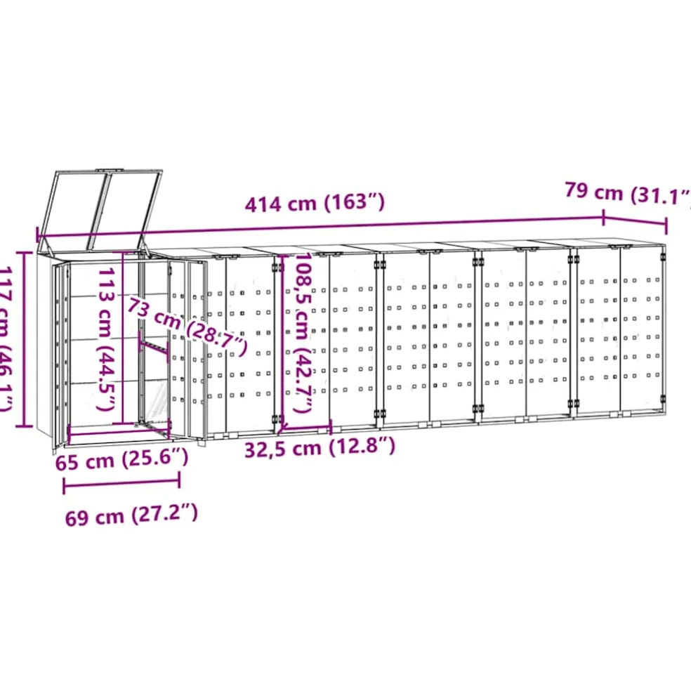 vidaXL Containerberging 6 containers 414x79x117 cm staal antraciet