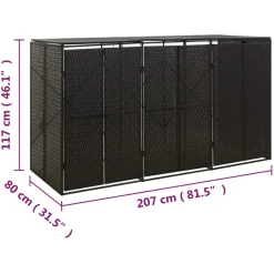vidaXL Containerberging driedubbel 207x80x117 cm poly rattan zwart