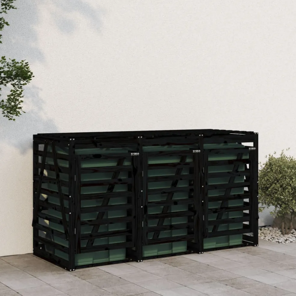 vidaXL Containerberging drievoudig massief grenenhout zwart