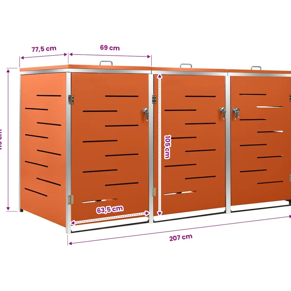 vidaXL Containerberging driedubbel 207x77,5x115 cm roestvrij staal