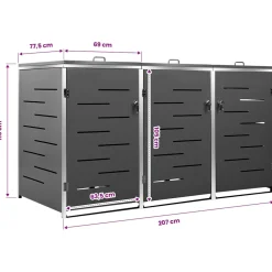 vidaXL Containerberging driedubbel 207x77,5x115 cm roestvrij staal