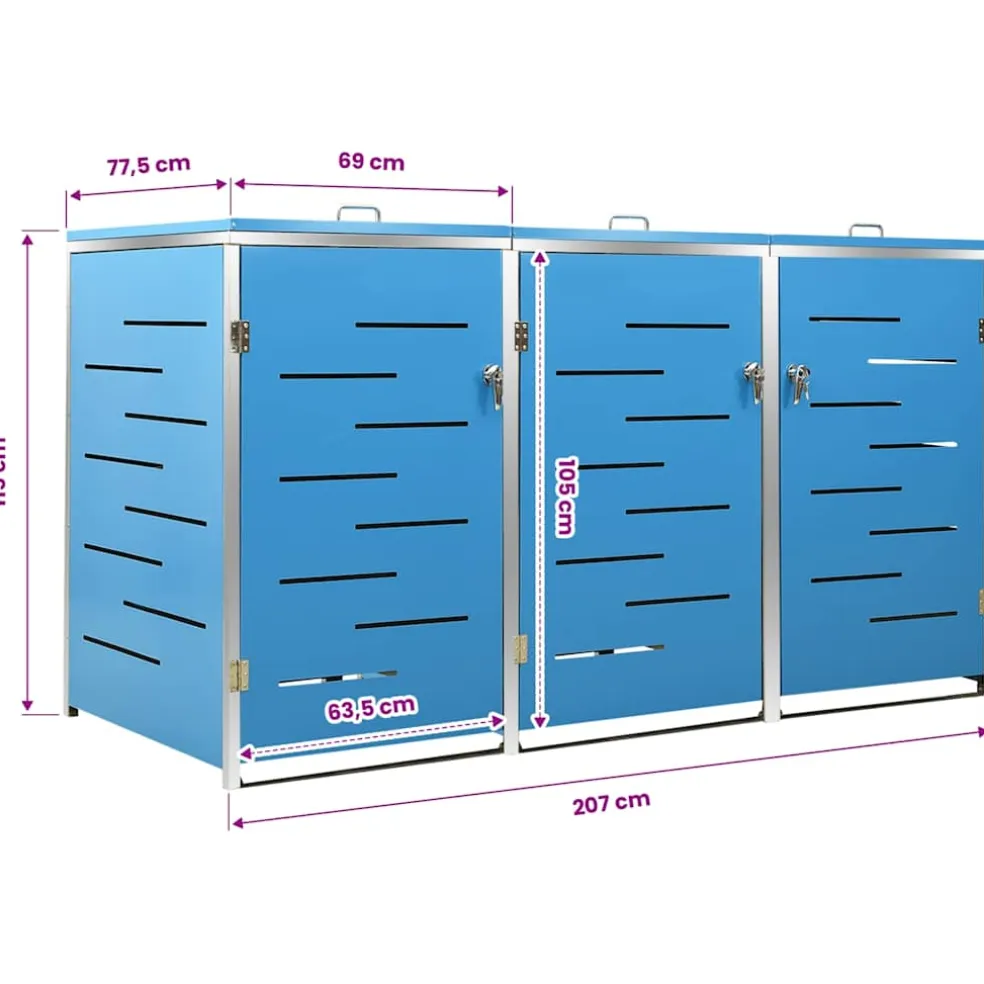 vidaXL Containerberging driedubbel 207x77,5x115 cm roestvrij staal